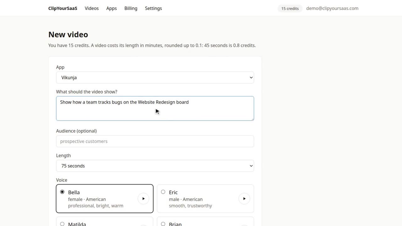 The ClipYourSaaS demo in landscape format